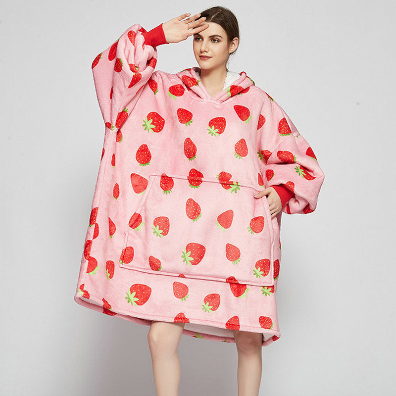 Bärbar filthoodie med glad print, dubbellagers flanell