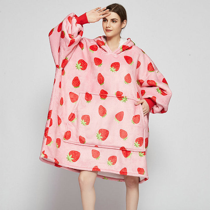 Bärbar filthoodie med glad print, dubbellagers flanell