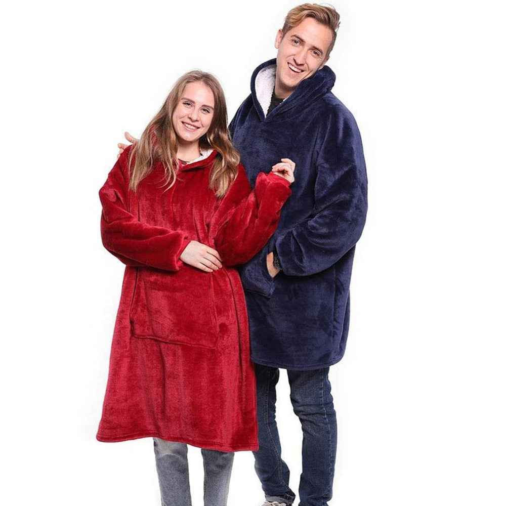 Filt-hoodie av flanell med huva och ficka – one size
