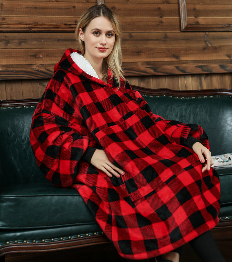 Bärbar filthoodie med glad print, dubbellagers flanell