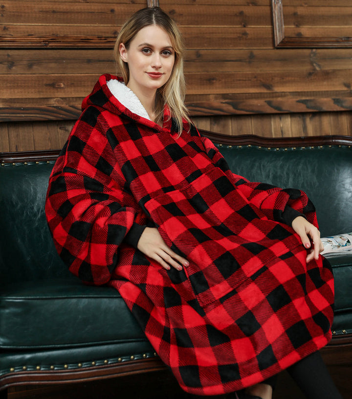 Bärbar filthoodie med glad print, dubbellagers flanell
