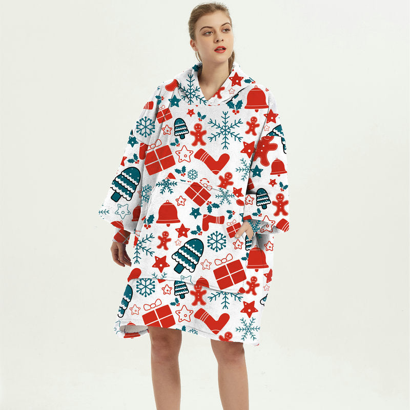Bärbar filthoodie med glad print, dubbellagers flanell