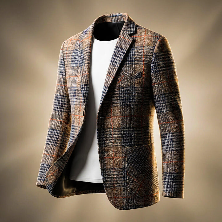 Rutig blazer herr i ullblandning med notch-slag