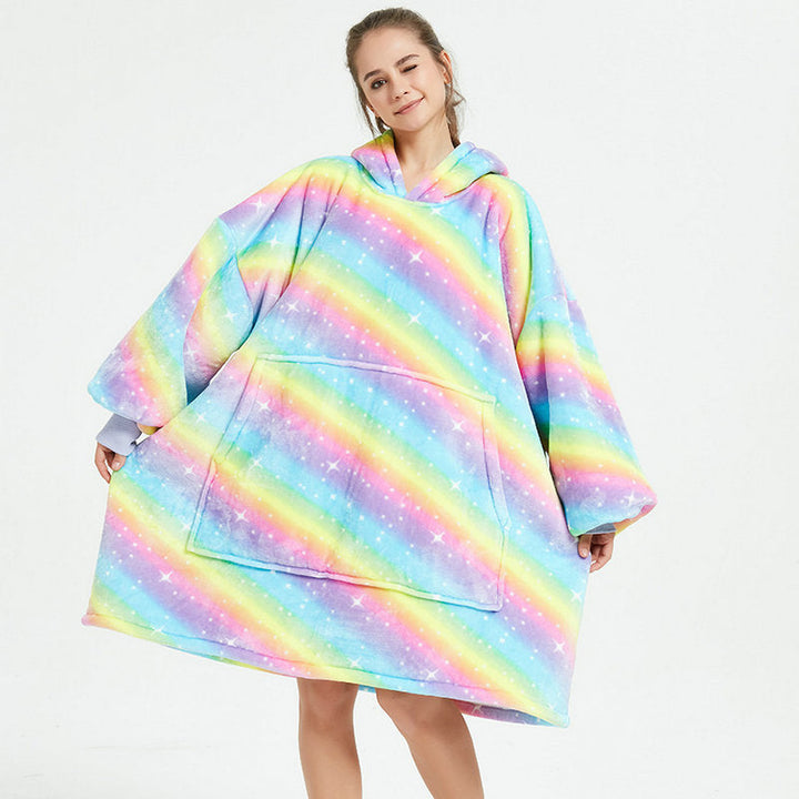 Bärbar filthoodie med glad print, dubbellagers flanell