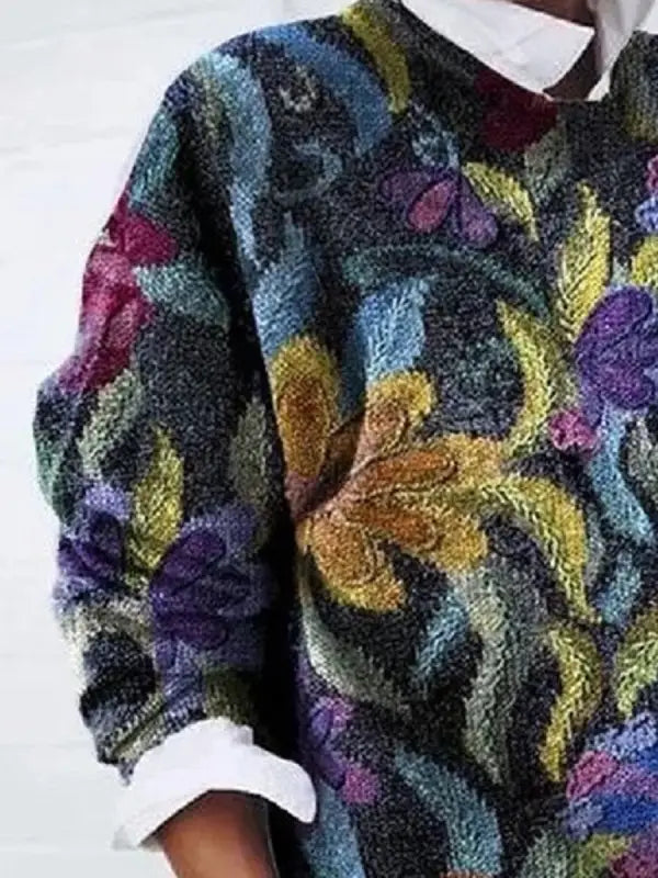 Blommig tröja dam – stickad pullover med mönster