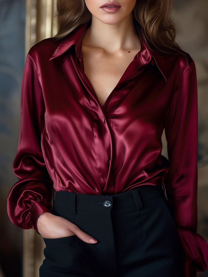 Slim fit-blus för dam – Med långa ärmar, lämplig för jobbet och vardagen