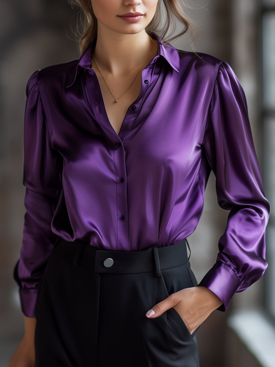 Slim fit-blus för dam – Med långa ärmar, lämplig för jobbet och vardagen