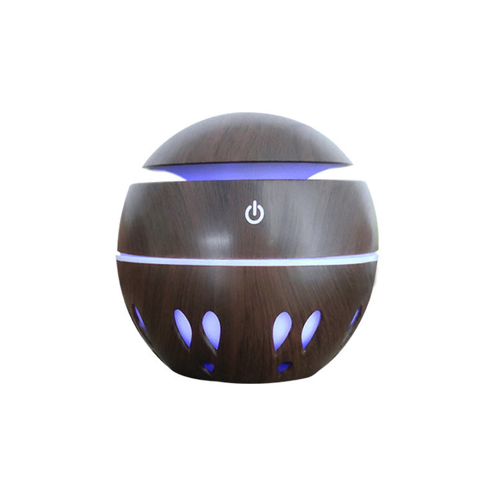 Liten USB-aromdiffusor i trälook med stämningsljus