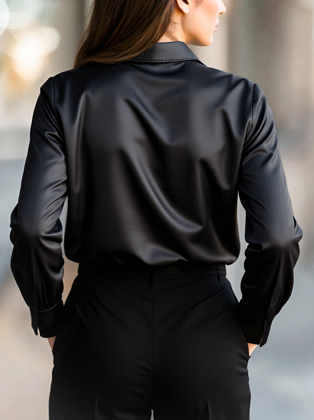 Slim fit-blus för dam – Med långa ärmar, lämplig för jobbet och vardagen