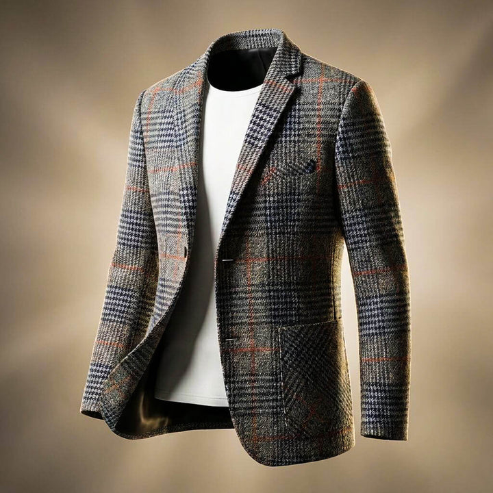 Rutig blazer herr i ullblandning med notch-slag