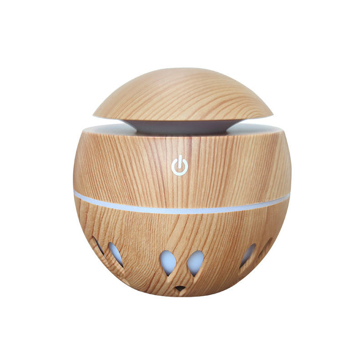 Liten USB-aromdiffusor i trälook med stämningsljus