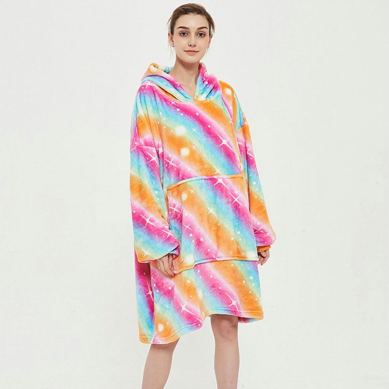Bärbar filthoodie med glad print, dubbellagers flanell