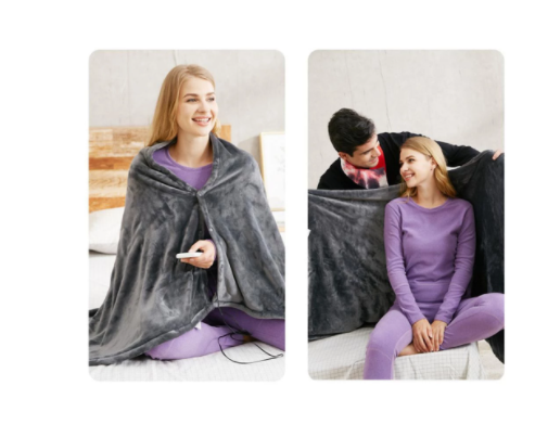 Elektrisk pläd i korallfleece med USB, 150 × 85 cm