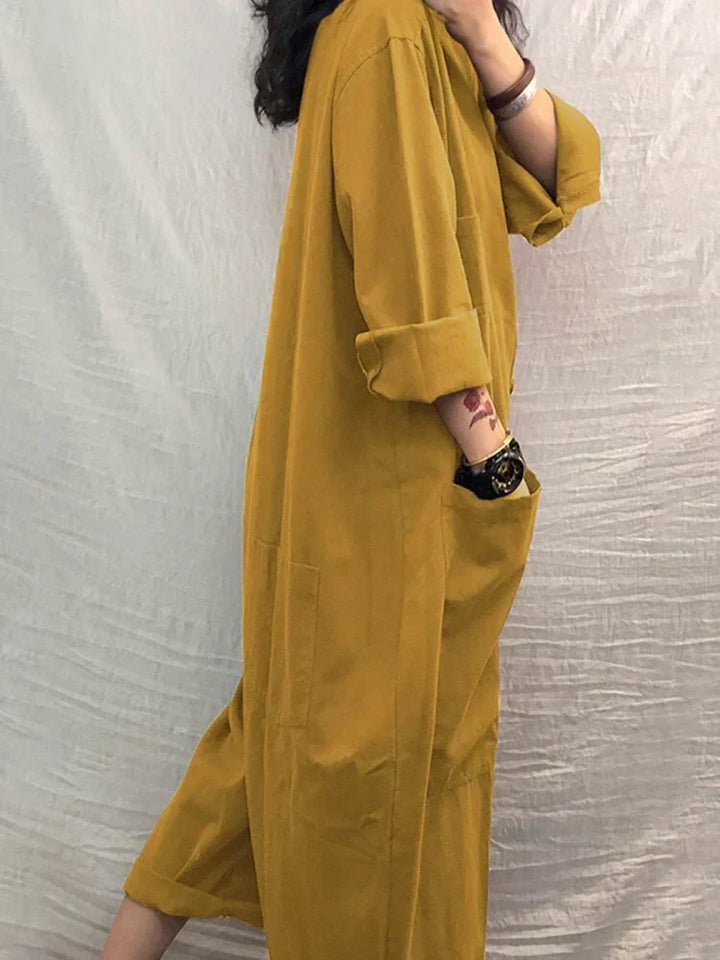 Oversized jumpsuit i bomull och linne med långa ärmar – Amara