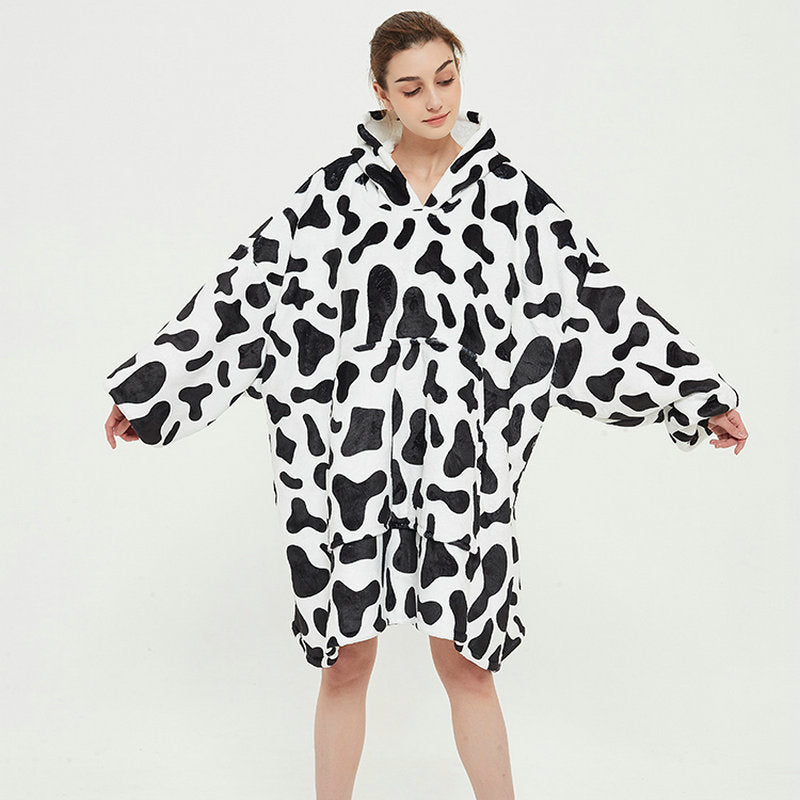 Bärbar filthoodie med glad print, dubbellagers flanell