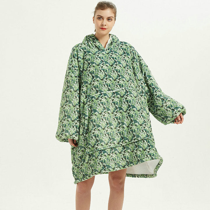 Bärbar filthoodie med glad print, dubbellagers flanell