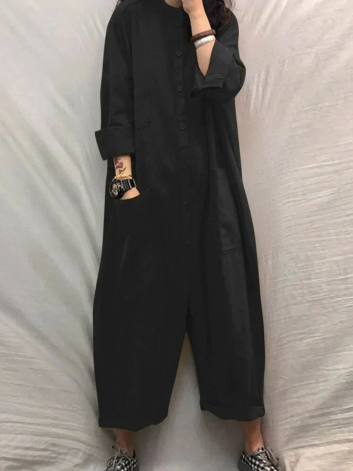 Oversized jumpsuit i bomull och linne med långa ärmar – Amara
