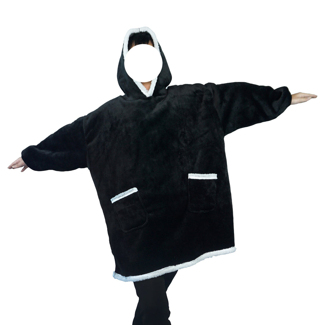 Filt-hoodie av flanell med huva och ficka – one size