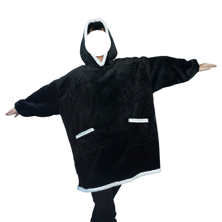 Filt-hoodie av flanell med huva och ficka – one size