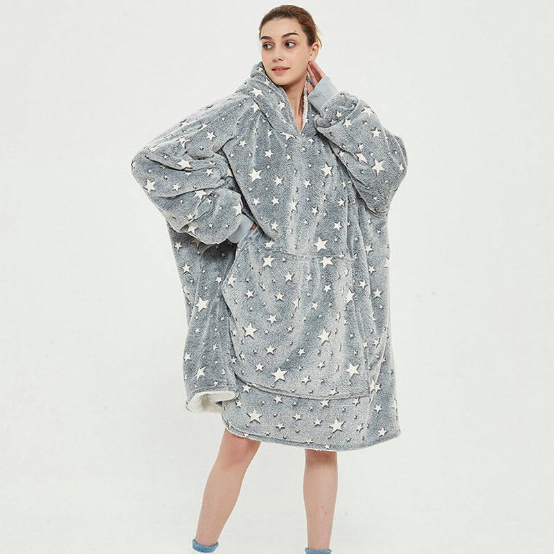 Bärbar filthoodie med glad print, dubbellagers flanell