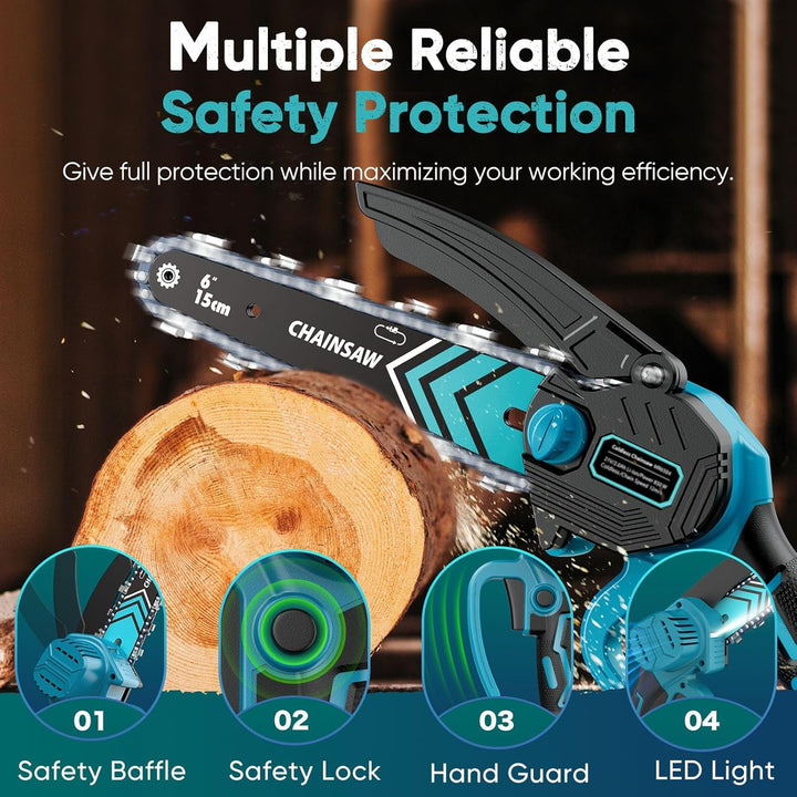 Batteridriven minikedjesåg 6 tum med LED-ljus & 21V-batteri – TimberCut