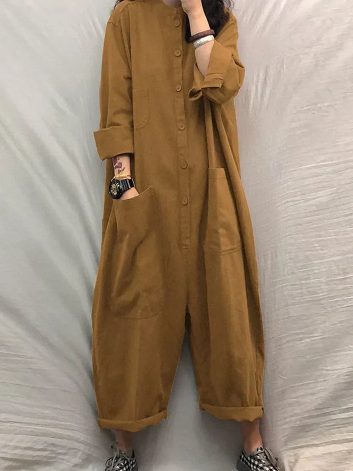 Oversized jumpsuit i bomull och linne med långa ärmar – Amara
