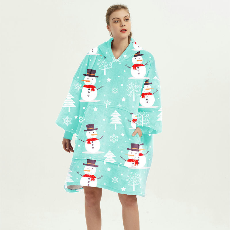 Bärbar filthoodie med glad print, dubbellagers flanell