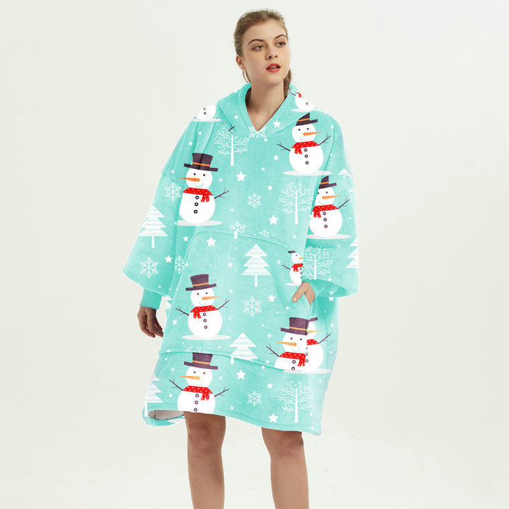 Bärbar filthoodie med glad print, dubbellagers flanell