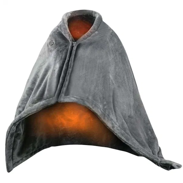 USB-värmeponcho med dragkedja, 150 x 80 cm med 8 zoner och 3 lägen