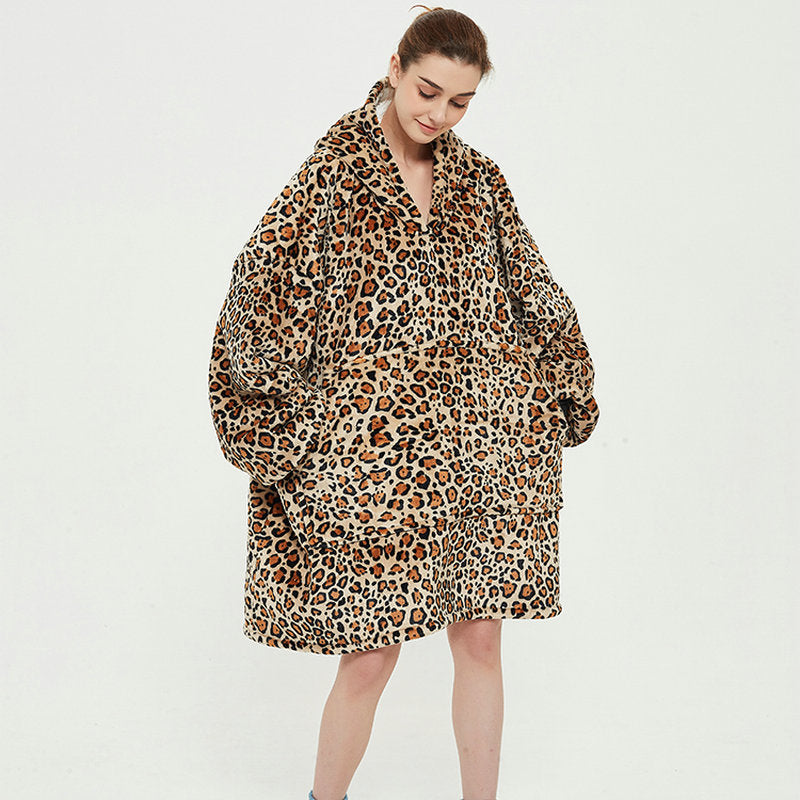 Bärbar filthoodie med glad print, dubbellagers flanell