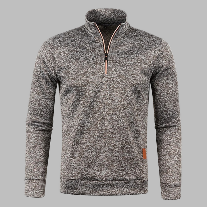 Grijze herenfleece met halve rits, warme trui voor herfst en winter, comfortabele en stijlvolle kleding, ideaal voor casual en outdoor activiteiten.