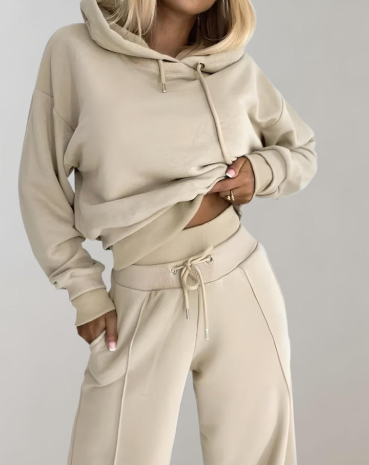 Träningsoverall set dam – 2-delad, bekväm, ledig med hoodie och vida byxor