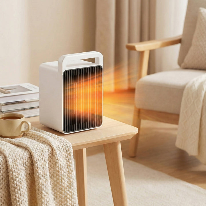 Liten värmare 600 W, varm på 3 sekunder, med handtag