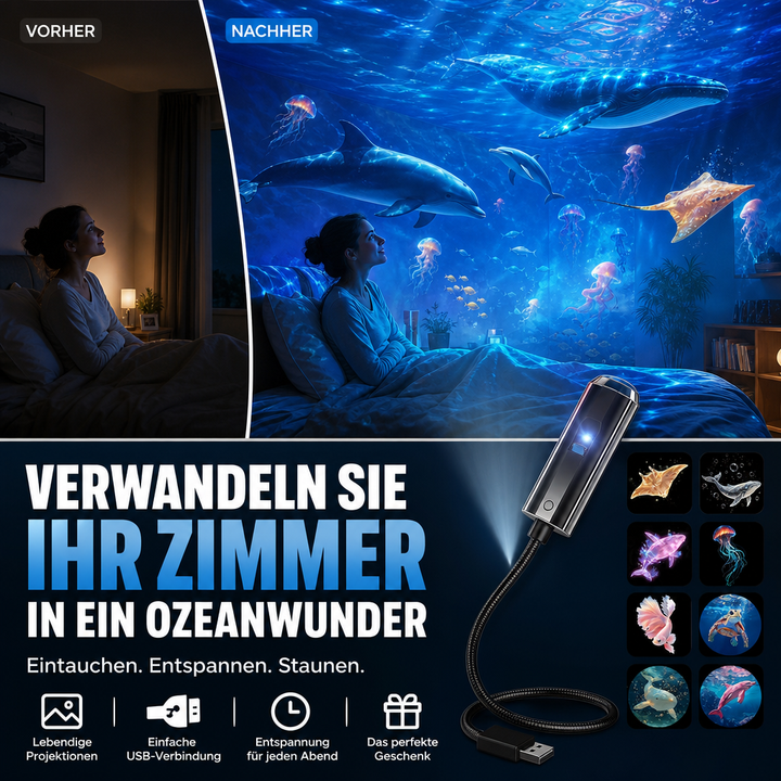 Stjärnprojektor nattlampa med 10 utbytbara bildplattor, USB-driven
