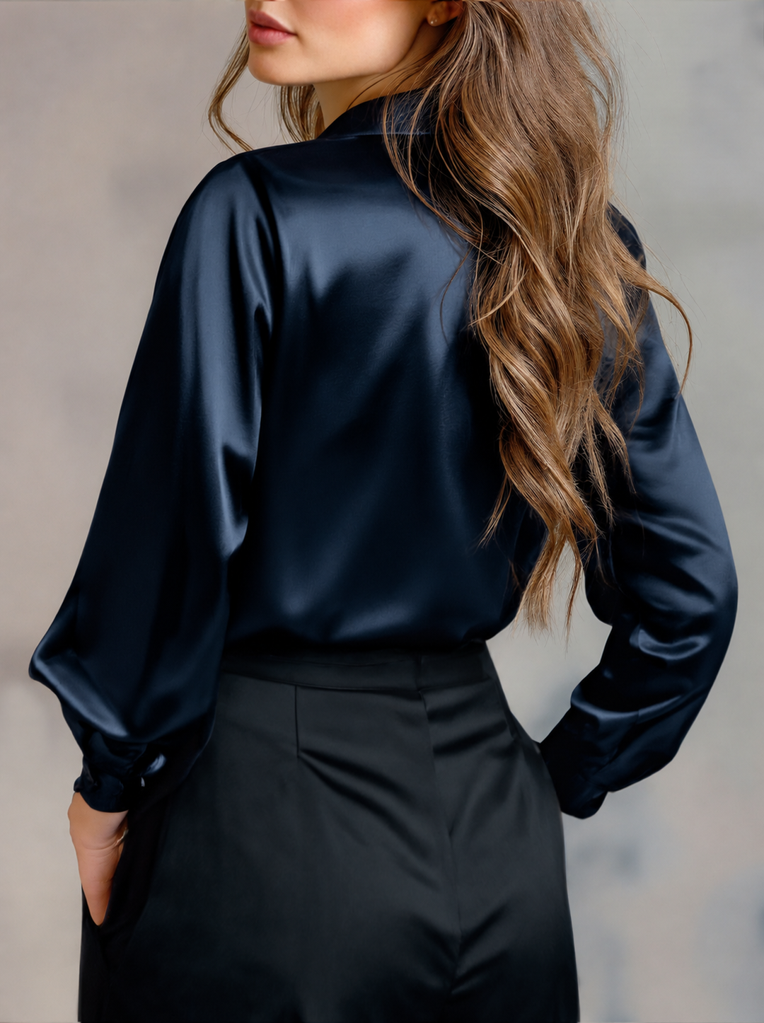 Slim fit-blus för dam – Med långa ärmar, lämplig för jobbet och vardagen