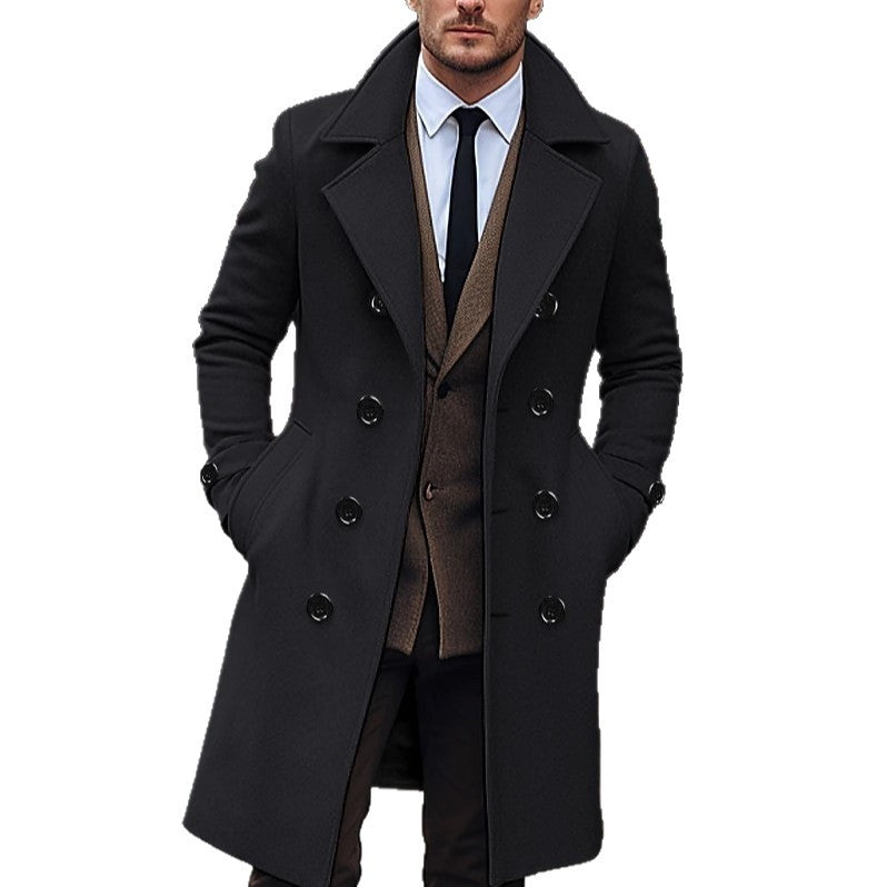 Trenchcoat för herr, dubbelknäppt med fällkrage - Knälång