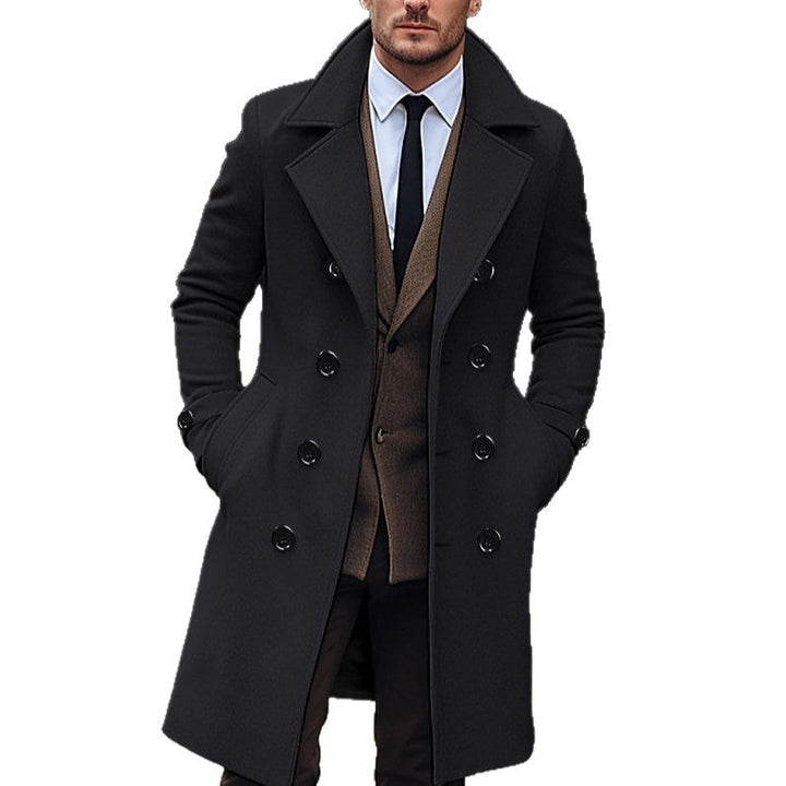 Trenchcoat för herr, dubbelknäppt med fällkrage - Knälång