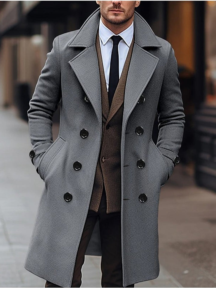 Trenchcoat för herr, dubbelknäppt med fällkrage - Knälång