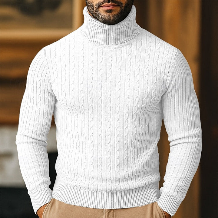 Polotröja herr med kabelmönster - Finstickad pullover