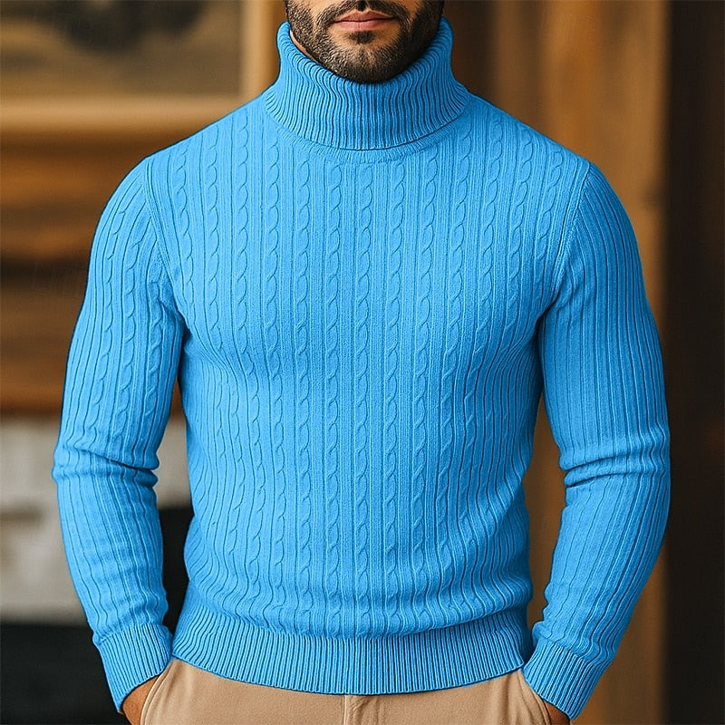 Polotröja herr med kabelmönster - Finstickad pullover