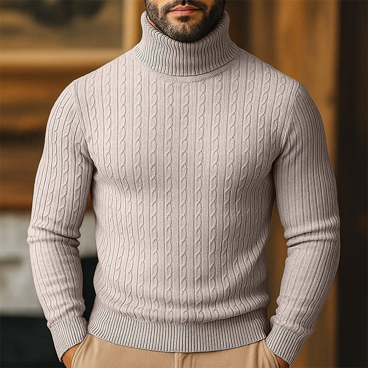 Polotröja herr med kabelmönster - Finstickad pullover
