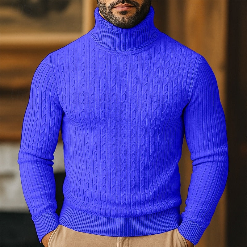 Polotröja herr med kabelmönster - Finstickad pullover