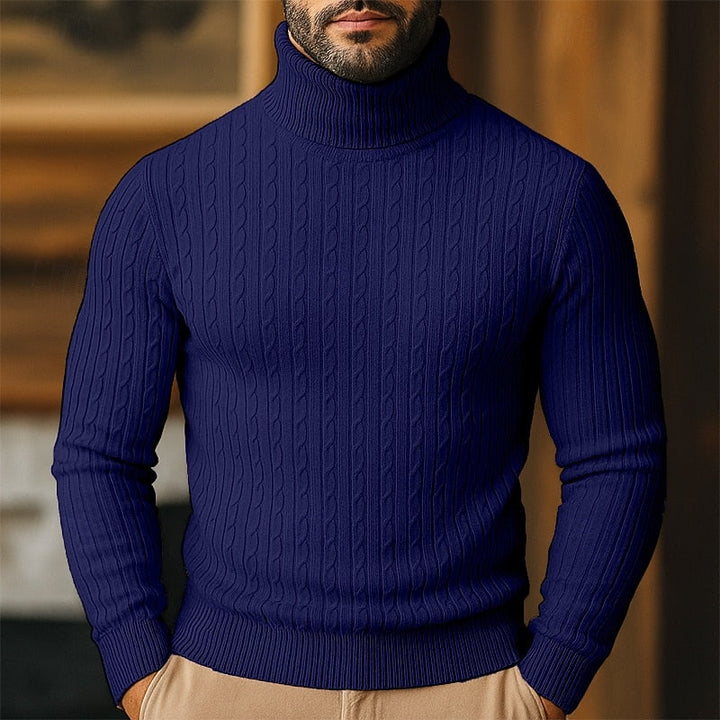 Polotröja herr med kabelmönster - Finstickad pullover