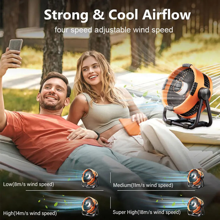 Campingfläkt med 20000mAh batteri, LED-lampa & fjärrkontroll – WindMate