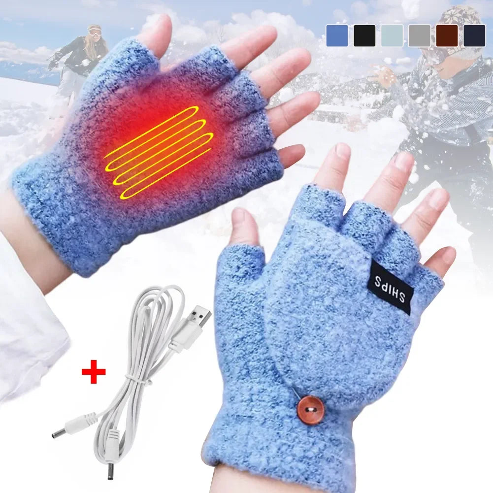 Stickade uppvärmda handskar, USB-laddningsbara