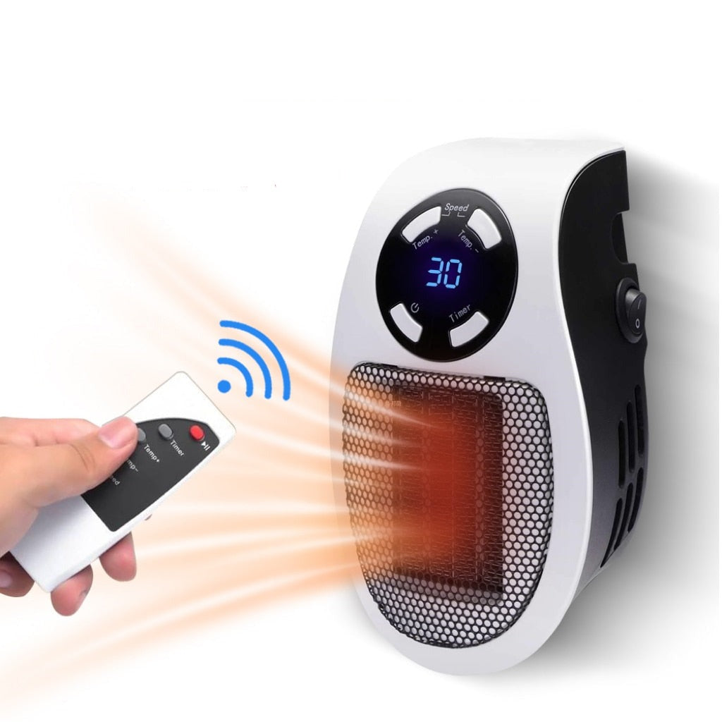 Tyst värmefläkt 500 W med timer och LED-display