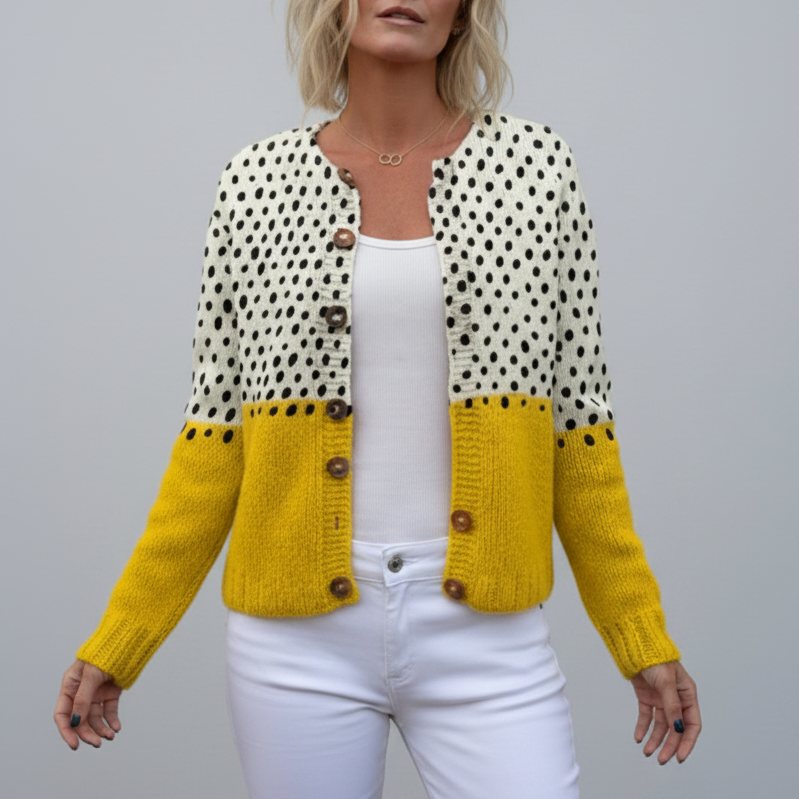 Cardigan dam med polka dot-tryck – Öppen stickad kofta