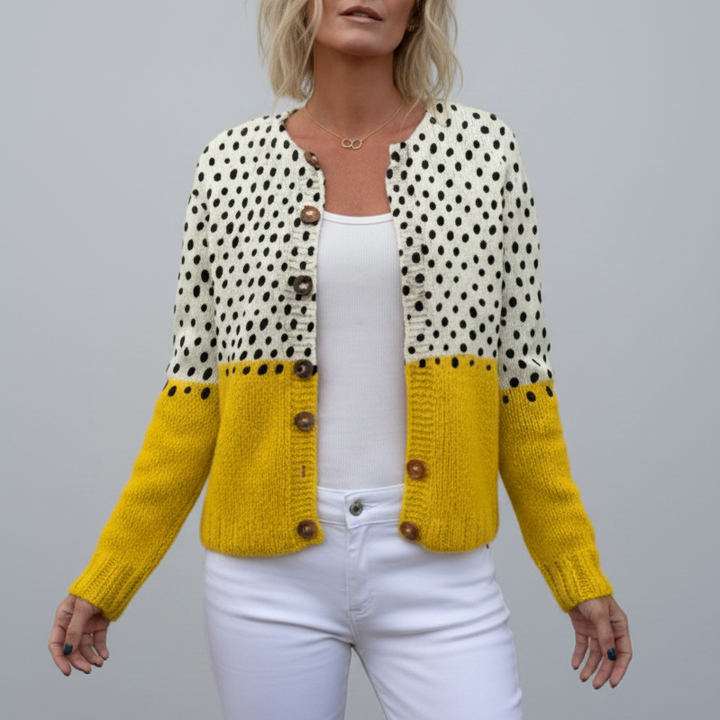 Cardigan dam med polka dot-tryck – Öppen stickad kofta