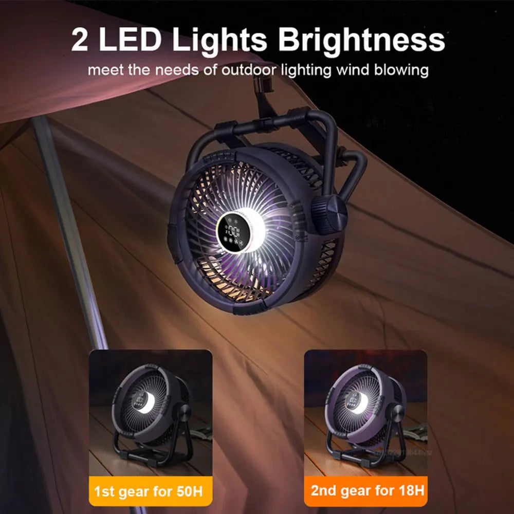 Campingfläkt med 20000mAh batteri, LED-lampa & fjärrkontroll – WindMate