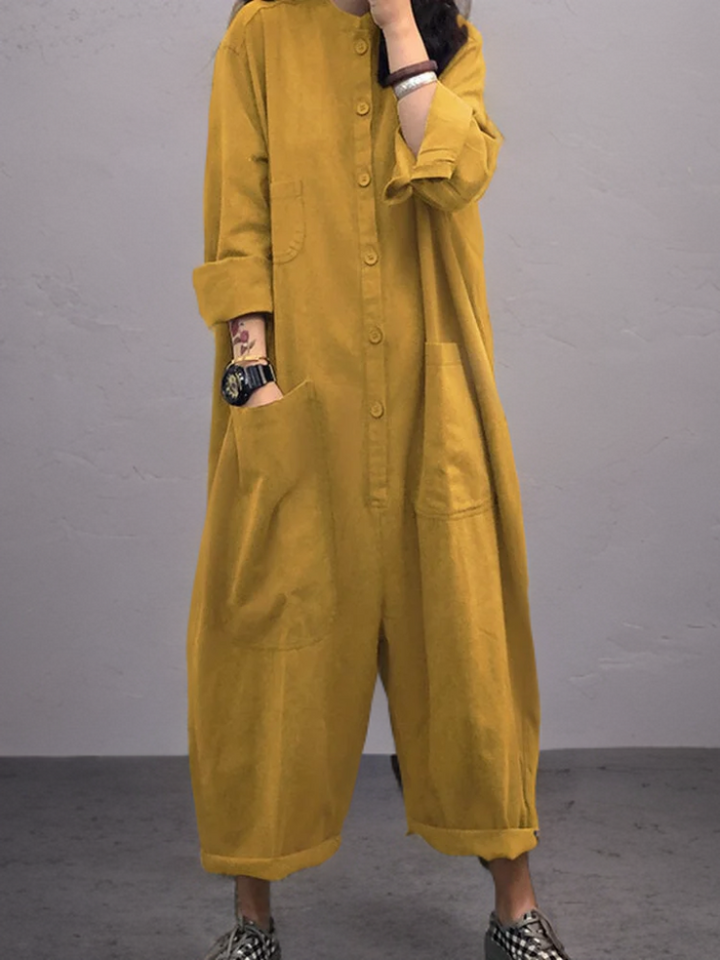 Oversized jumpsuit i bomull och linne med långa ärmar – Amara